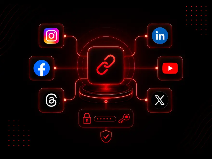 Conexão das redes sociais Instagram, Facebook, LinkedIn, YouTube, X e Threads via OAuth