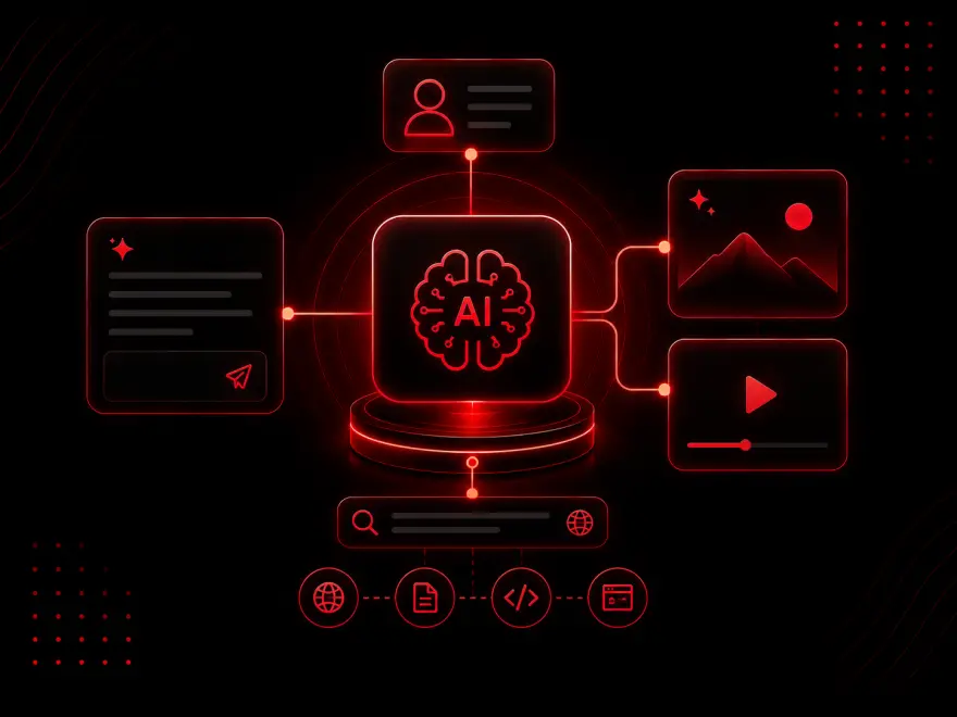 Criação de conteúdo com IA: agente, persona, geração de imagem e vídeo e busca na web